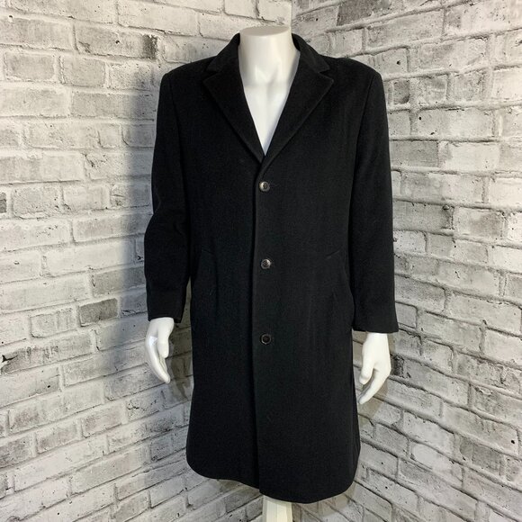 Hugo Boss Wool Trench Coat Large Black Preppy Old Money Corpcore 90s Overcoat - Picture 1 of 16